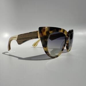 Jacques Marie Mage Edith Cat Eye Sunglasses Tortoise Wood Panels Gold BNIB Rare